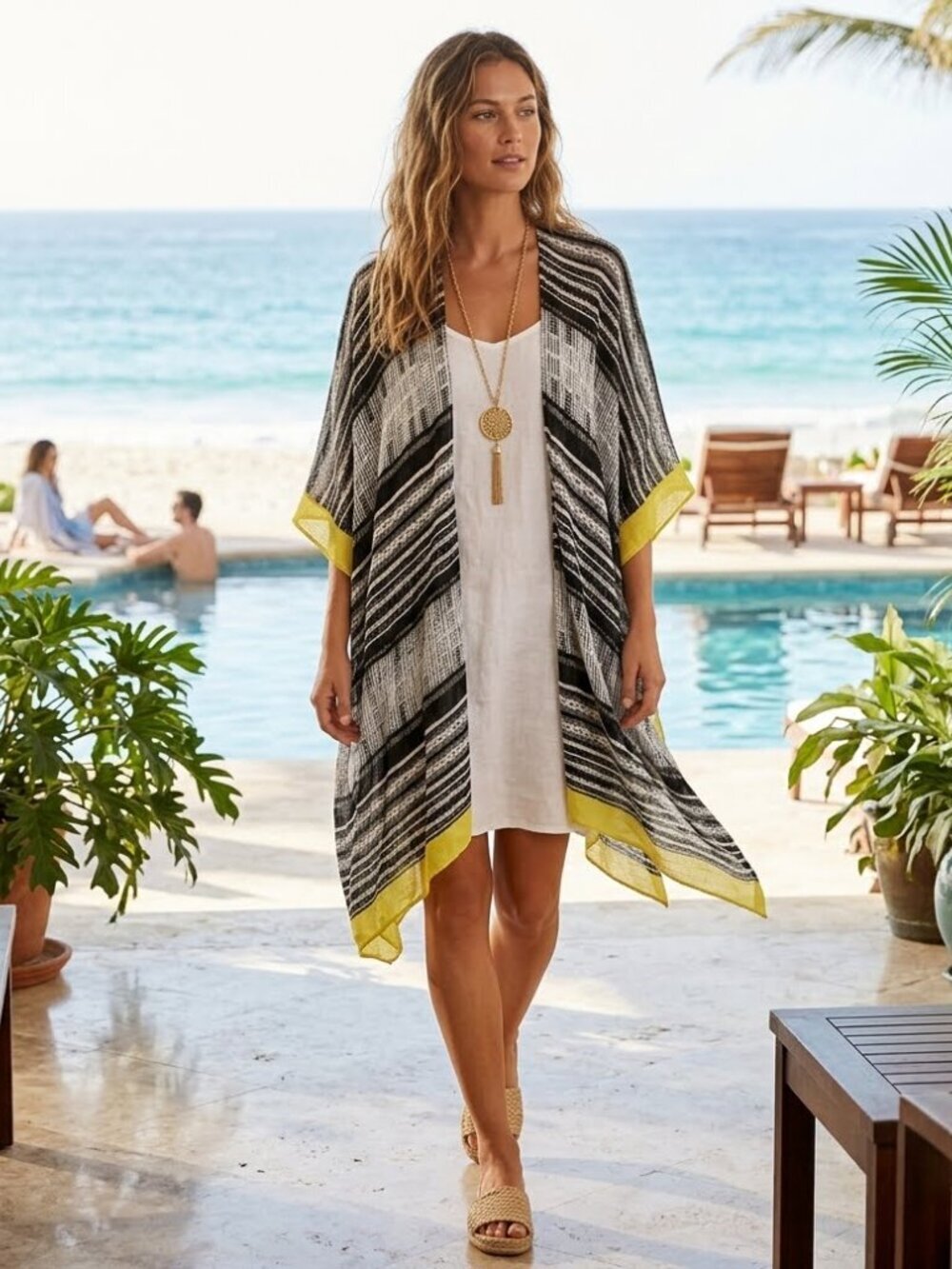 Moss Rose Women's OSFM Black Boho 100% Viscose Breathable Beach Cover-Up Resort